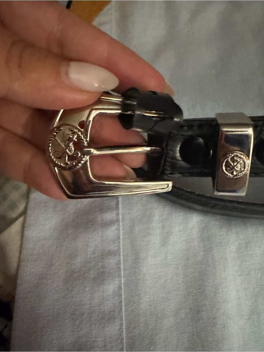 Women Black Leather Belt with Silver Buckle